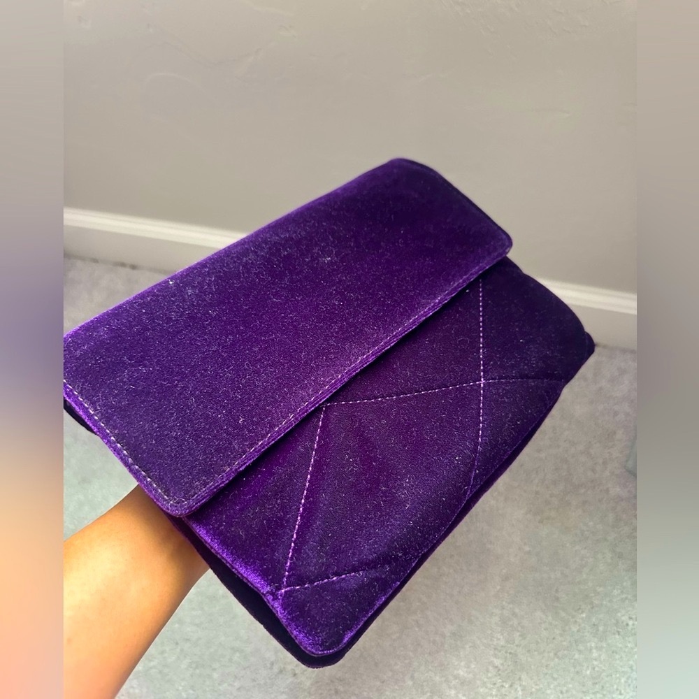 Purple Velvet purse with Gold chain handle